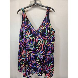 Avenue Swim Dress Women's Plus 24 Colorful Foliage Summer Swimsuit One Piece